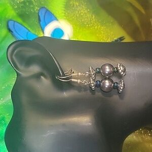 New Handmade Silver & Black Iridescent Bead Drop Earrings